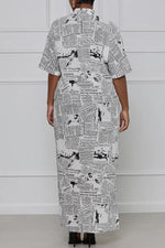 Fashion loose Newspaper Print Half Sleeve Maxi Dress