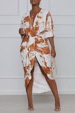  Vacation Print Pleated Half Sleeve Maxi Dresses
