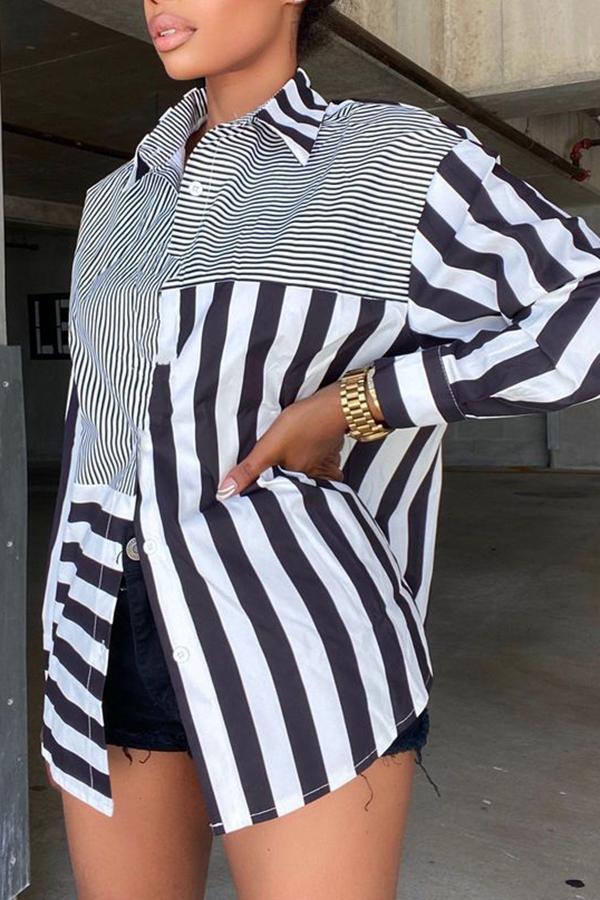 Fashion Striped Print Loose Long Sleeve Blouse