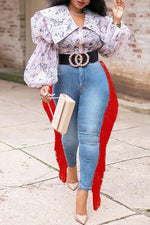  Fashion High Rise Color Block Cropped Jeans