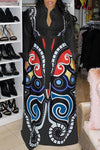 Elegant Shirt Collar Butterfly Print Belt Maxi Dress