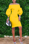 Fashion Lantern Sleeve Off Shoulder Mini Dress