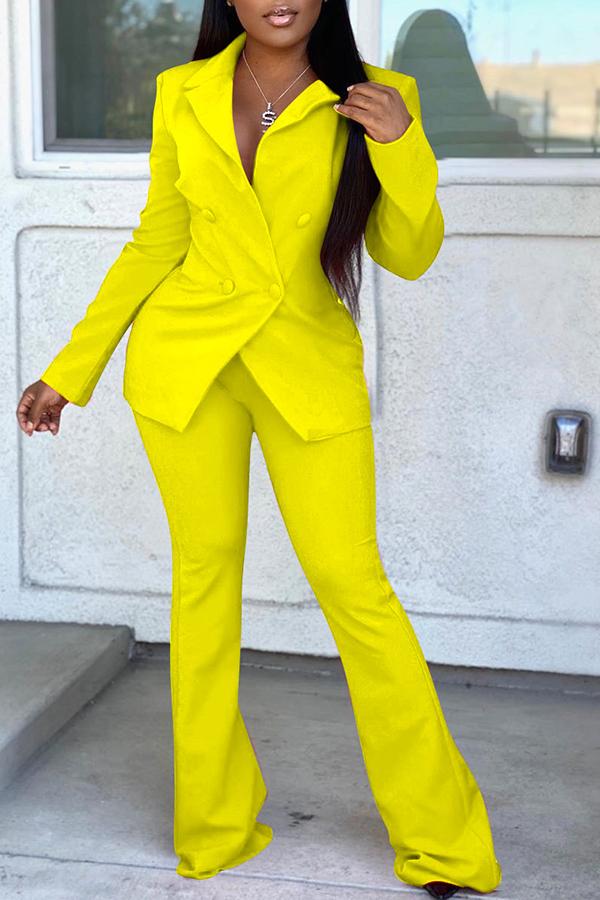 Fashion Casual Double Breasted Solid Color Pant Suits