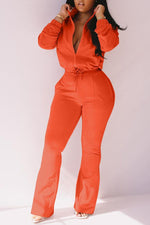Fashion Sports Zipper Drawstring Solid Color Pant Suits