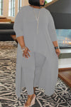 Casual 3/4 Sleeve Irregular Round Neck Plus Size Pant Suits