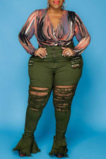 Fashion Plus Size High Rise Ripped Flared Jeans