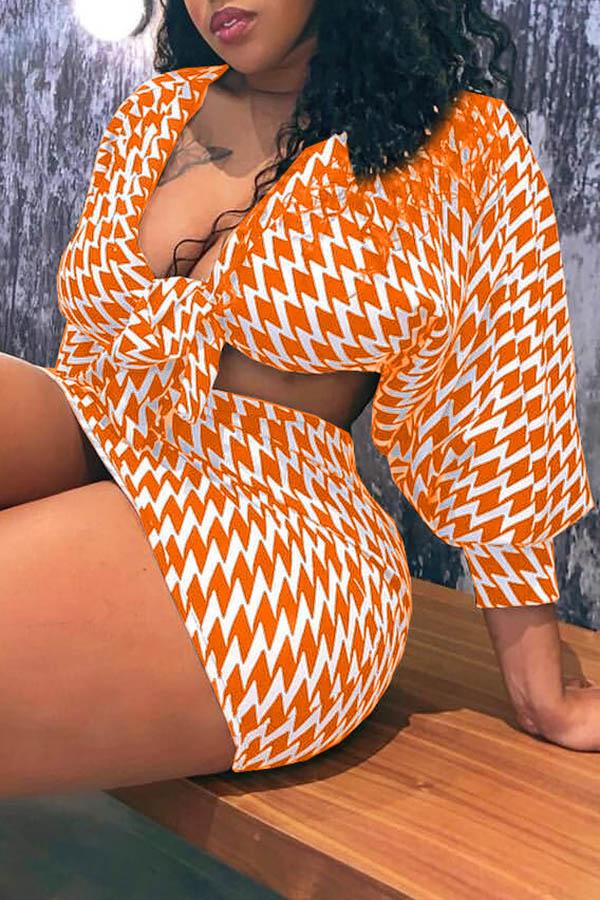  Sexy Deep V-neck Houndstooth Knotted Plus Size Dress Suits