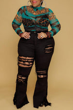  Fashion Slim Fit Ripped Fringed Plus Size Flared Jeans