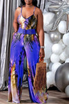 Casual Printed Sling Plus Size Jumpsuit (Not Including Belt)