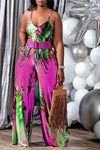 Casual Printed Sling Plus Size Jumpsuit (Not Including Belt)