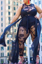 Sexy Plus Size Lace See Through Sleeveless Mesh Jumpsuit