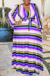  Fashion Striped Plus Size V-neck Lace Up Maxi Dress