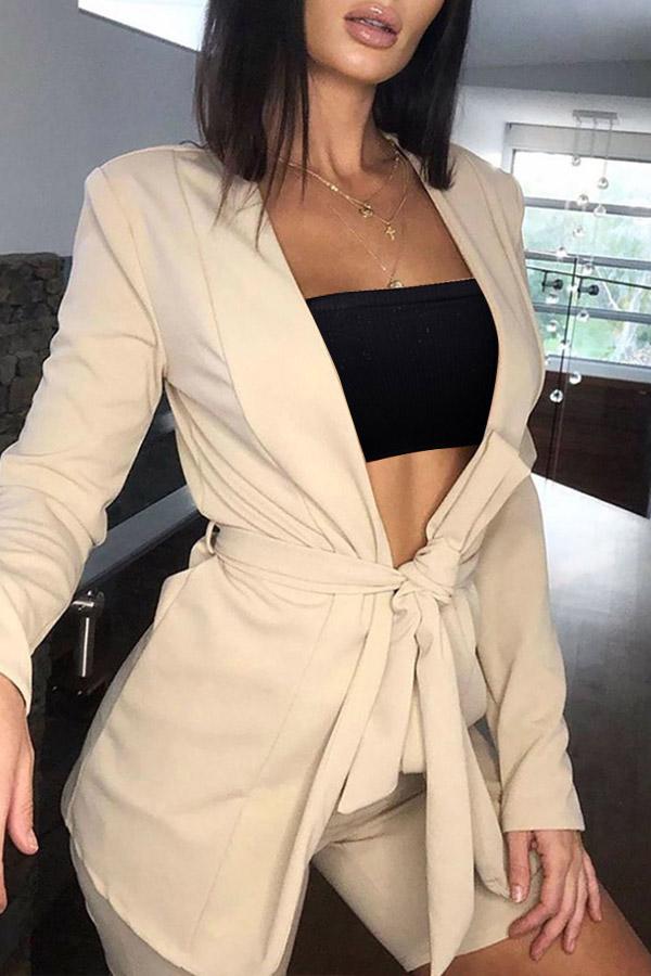 Sexy Solid Color Belt Deep V-neck Two Piece Pant Suits