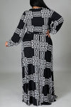 Fashion V-neck Printed Long Sleeved Plus Size Slit Maxi Dress