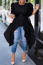 Personalized Backless Pleated Sleeve Plus Size Blouse