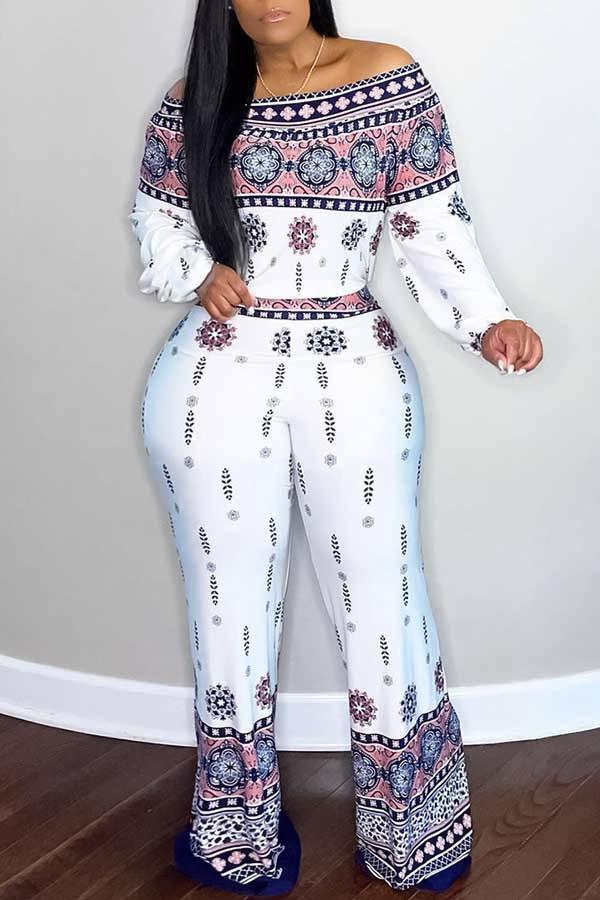 Fashion Positioning Printed Flared Pant Suits