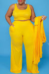 Comfortable Plus Size Solid Color Cardigan Three Piece Pant Suits