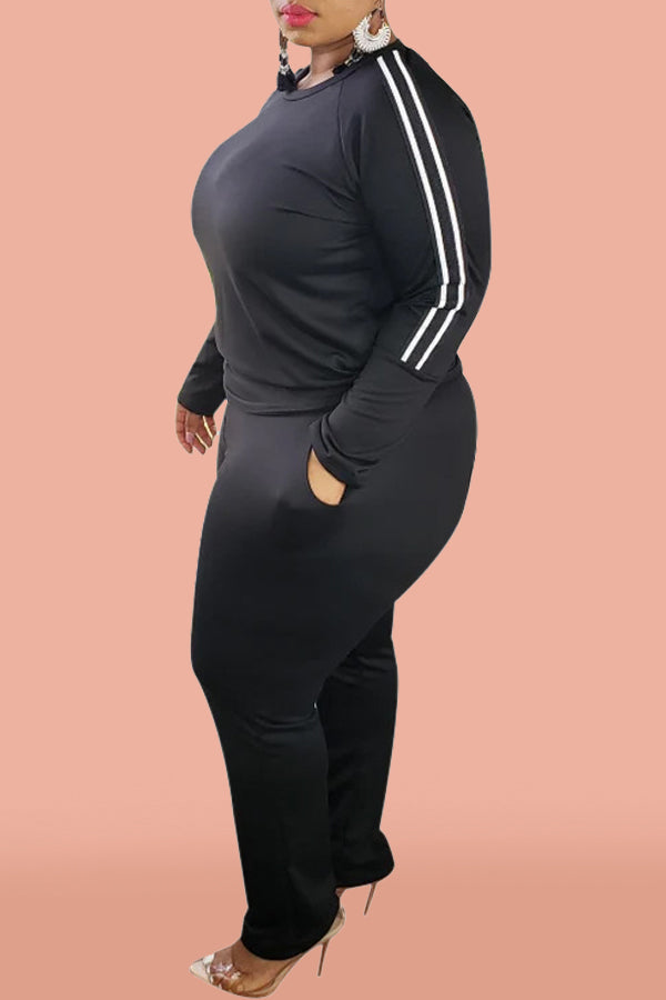Casual Braided Round Neck Plus Size Two Piece Pant Suits