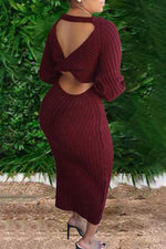 Temperament Slim Backless Solid Color Knitted Maxi Dress