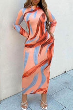 Fashion Printed Long Sleeve Slim Maxi Dress