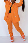 Loose Solid Color Lapel Double Breasted Pocket Pant Suits