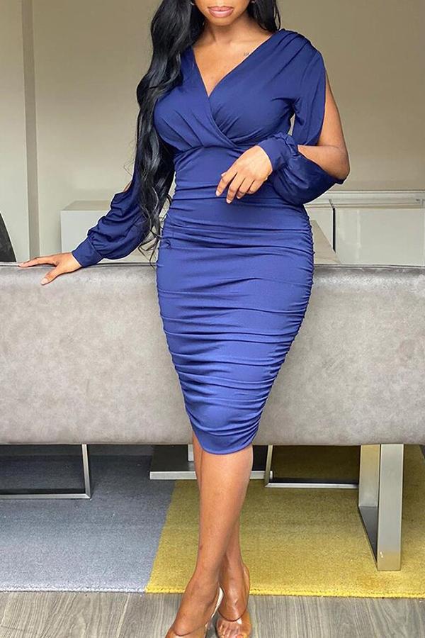 Sexy Solid Hollowed Out V Neck Midi Dress