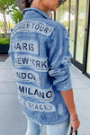Fashion Loose Letter Patch Ripped Denim Jacket