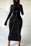 Personalized Contrast Color Edging Hooded Maxi Dress