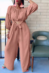 Comfortable Solid Color Pleated Bib Two Piece Suit