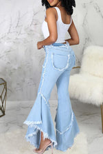 Fashion Irregular Stitching Raw Edge Flared Jeans