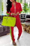 Sport Contrast Stitching Zipper Long Sleeve Pant Suits