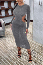 Sexy Waist Cutout Shiny Slim Midi Dress