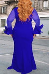 Elegant Mesh Stitching Flared Sleeve Bowknot Plus Size Maxi Dress