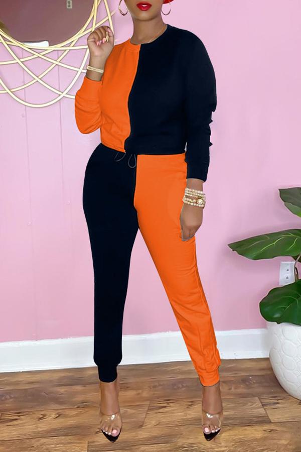 Fashion Contrast Stitching Round Neck Pant Suits