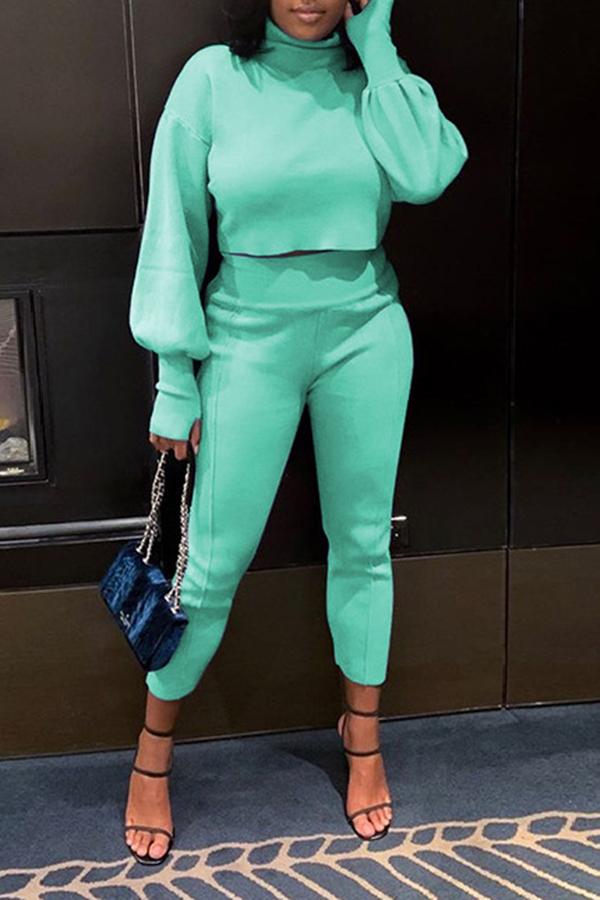Temperament High Neck Long Sleeve Solid Color Short Pant Suits