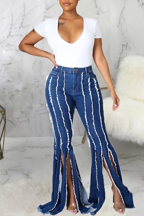 Personalized Fringed Fringed Stretch Flared Jeans