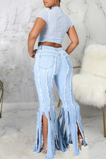 Personalized Fringed Fringed Stretch Flared Jeans