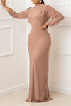 Elegant Long Sleeved Solid Color Slim Maxi Dress
