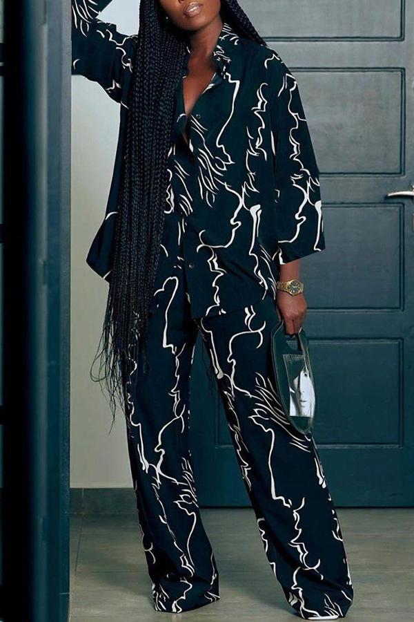 Casual Abstract Printed Loose Pant Suits