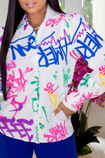  Fashion Color Letters Graffiti Print Blouse