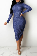 Sexy High Neck Sequined Backless Midi Dress