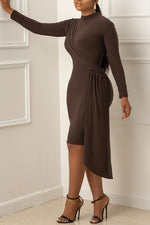 Elegant Slim Irregular Pleated Midi Dress