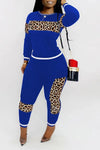 Casual Hit Color Stitching Round Neck Pant Suits