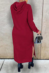 Comfortable Solid Color Slit Hooded Maxi Dress