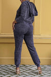 Fashion Imitation Denim Print Zipper Hooded Pant Suits