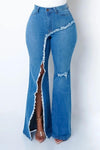 Personalized High Rise Irregular Slit Flared Jeans