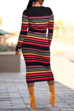Temperament Color Striped Slim Stretch Maxi Dress