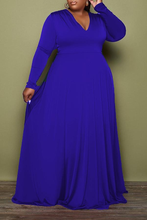 Basic Solid Color V-neck Plus Size Maxi Dress