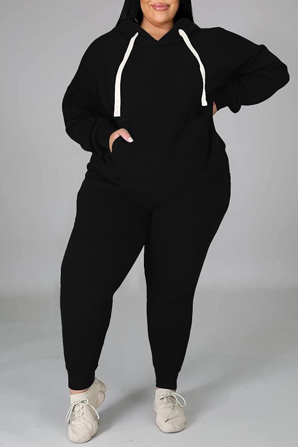 Casual Hot Drilling Hooded Plus Size Two Piece Pant Suits