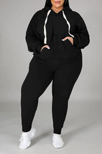 Casual Hot Drilling Hooded Plus Size Two Piece Pant Suits
